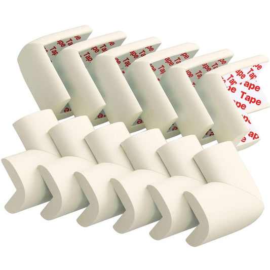 12 Pack Corner Protector Baby Proofing Edge and Corner Guards, Soft Safety Pre-Taped Rubber Foam Furniture Bumpers for Fireplace, Table, Stair, Cabinet (Off White)