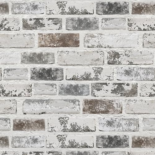 PeonyQueen 17.3 x 78.8 Inch Gray Peel and Stick Brick Wallpaper - Realistic Faux Vinyl Wall Covering