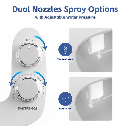 Bidet Attachment for Toilet, Self-Cleaning Dual Retractable Nozzles Bidet, Non-Electric Adjustable Water Pressure for Hygienic Rear & Feminine Wash, Easy Installation Ultra-Slim (White)