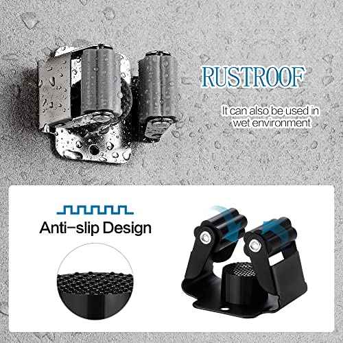 3PCS Broom and Mop Holder, Heavy Duty Garden Tool Organizer Rack Rake and Shovel Handle, Stainless Steel Mop Hanger. Wall Mounted Utility Rack with Screws, Matte Black