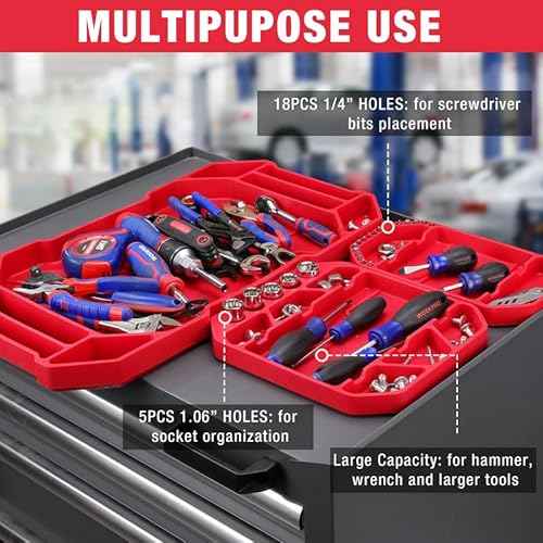 WORKPRO 5-Piece Non-Slip Tool Tray Set, 3-Piece Silicone Flexible Tools Organizers and 2-Piece Magnetic Parts Tool Tray, Tool Mat, Tool Holder, Tool Storage (Only Parts Tray Magnetic)