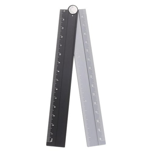 Generic Folding Straight Ruler 30cm Metric Aluminum Alloy Protractor Foldable Angle Ruler Geometric Measuring Tool with Angle Line for Architects Artists Office, Black Silver Tone