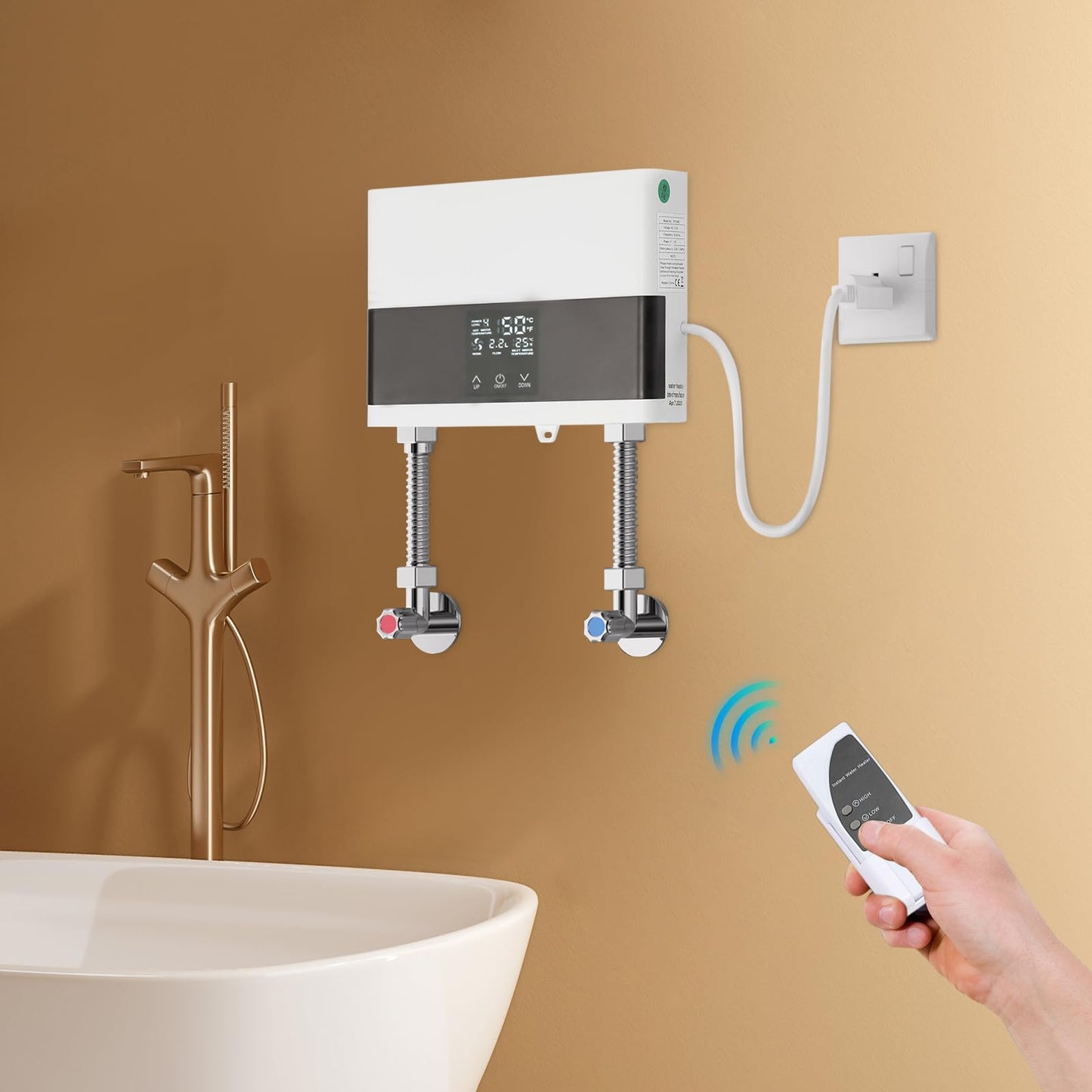 110V 4000W Mini Electric Tankless Water Heater for Home Kitchen Shower, Instant Hot Water Heater with Remote Control Digital Display, Constant Temperature & Space Saving Design