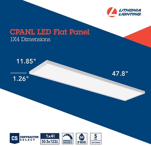 Lithonia Lighting CPANL 1x4 LED Flat Panel Light, 1 Ft. x 4 Ft. LED Light Panel, Ceiling Lighting Fixture, 4000 Lumens, 3500K/4000K/5000K Switchable CCT, Includes Direct Ceiling Mount Bracket, White