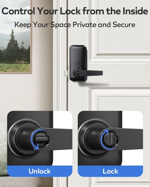 TEEHO TE004 Keyless Entry Keypad Door Lock with Handle - Front Digital Door Electronic Deadbolt with Anti-Peeping, Auto Lock & Passage Mode - Easy Installation - Matte Black