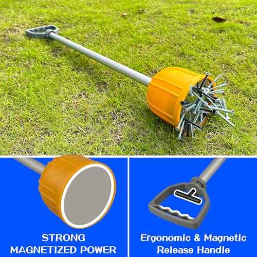 ULIBERMAGNET 29inch Long Reach Magnetic Pickup Tool, Magnetic Bulk Lifter with Quick Release, Yard Pull Magnet Sweeper, Metal Manual Magnetic Swarf Tool with Extended Handle for Nails, Screws, Nut