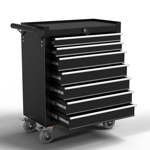 OAKANDO 7-Drawer Metal Rolling Tool Chest with Wheels,Tool Storage Cabinet with Locking System，Toolbox with Wheels for Garage,Workshop, Repair Shop(Black, 7-Drawer)