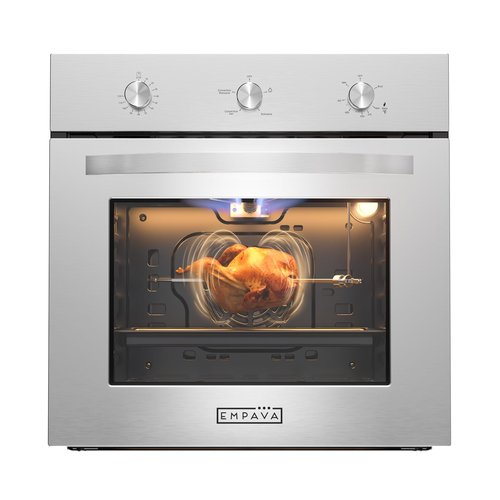 Empava 24" Single Gas Wall Oven with Bake Broil Rotisserie Functions with Mechanical Controls and Built-in Timer and Convection Fan in Stainless Steel