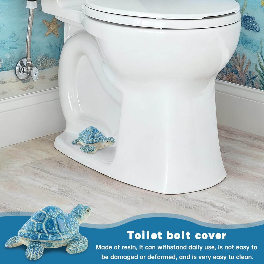 2Pcs Turtle Toilet Bolt Covers Decorative, Sea Turtle Ceramic Bolt Screw Covers, Bathroom Bowl Bol-t Decor, Toilet Knob Covers Easy Installation Bathroom Replacement Parts