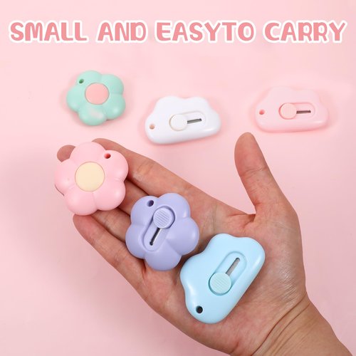 6Pcs Min Cloud Flower Box Cutte, Package Cutter with Key Chain Hole Art Utility Knives Portable Letter Envelope Opener for Home and Office (3 Clouds,3 Flowers)