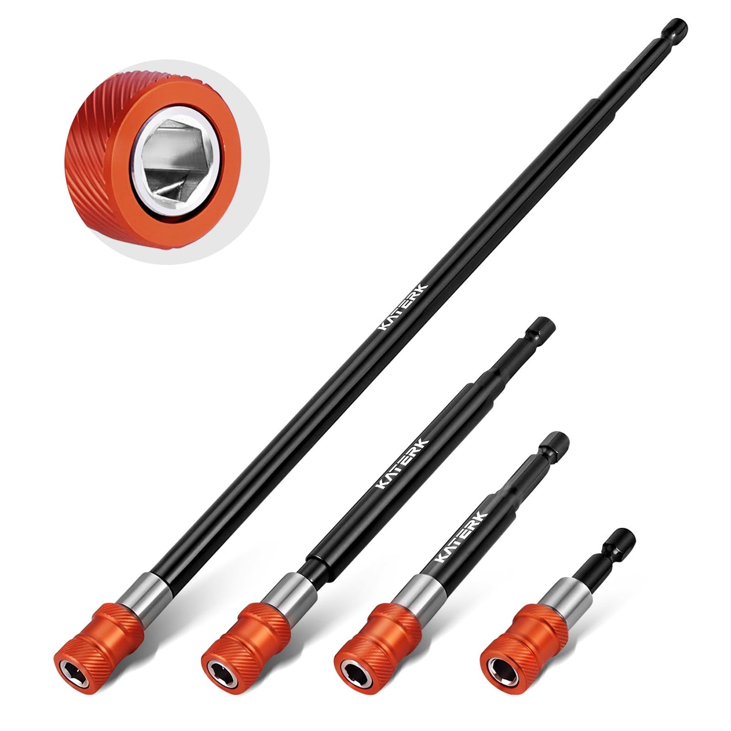 Katerk Drill Bit Extension Set, 4 Pcs Magnetic Bit Holder, 1/4 Inch Hex Drill Bit Extender for Impact Driver - Enhanced Stability, Professional Grade (12", 6", 4", 2 3/8")