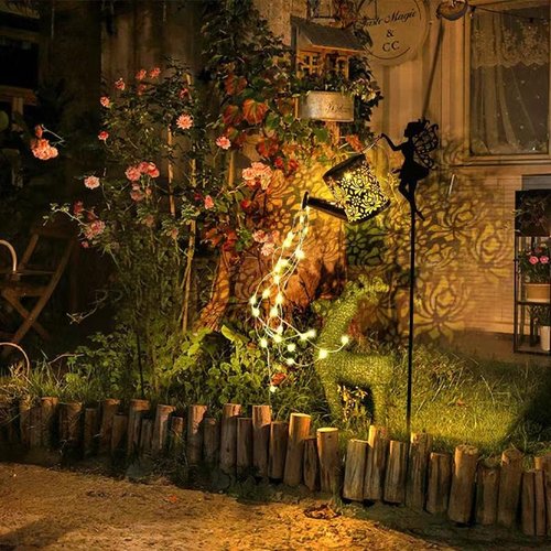 YZYOE Solar Powered Fairy Water Kettle Light, Garden Decorative Wrought Iron Retro Cute Elf Floor Light, Wireless Dusk to Dawn LED Lamp Waterproof.