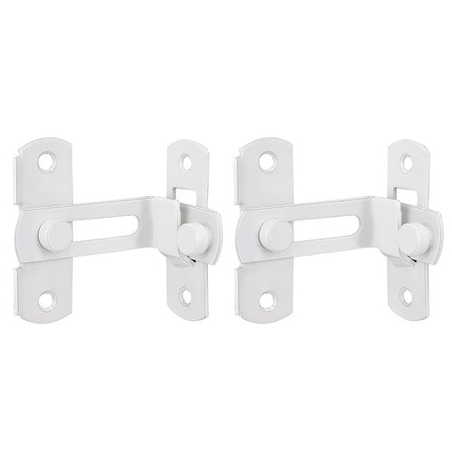 INIRET 2 Packs Flip Door Sliding Latches，White 90 Degree Stainless Steel Bar Gate Latches Safety Door Lock,Sliding Door Antique Lock Gate Latches Wine Cabinet Carbon Steel Closet Door Latches