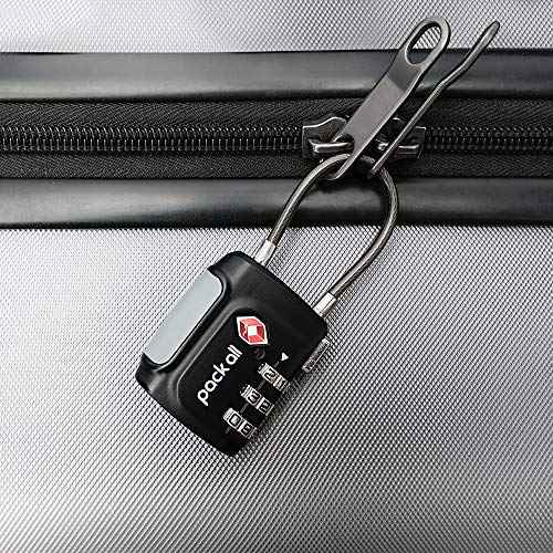 pack all TSA Approved Cable Luggage Locks, 3 Digit Combination Padlocks, Travel Lock for Suitcases & Bag, Alloy Body, Travel Accessories (4 Pack)