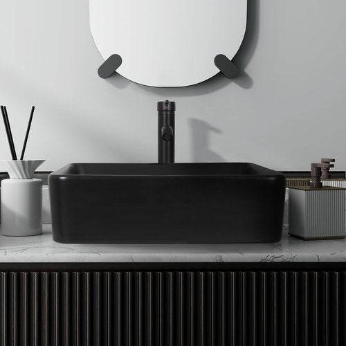 28 inch Natural Color Bathroom Vanity, Rustic Fixture Standing Pedestal Cabinet with Black Ceramic Vessel Sink