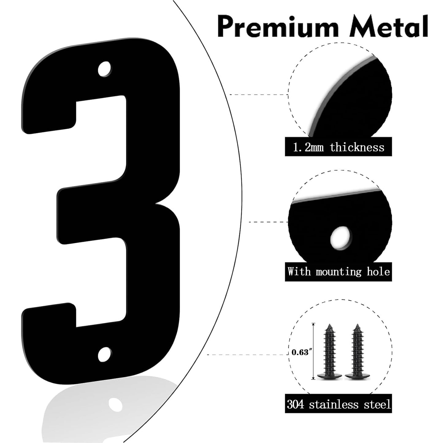 3" 4" 5" 6" 8" 10" Metal House Numbers, Metal Address Numbers, Modern Black House Number for Outside, Outdoor Address Number for Apartment Home Street Office Mailbox (4",1)