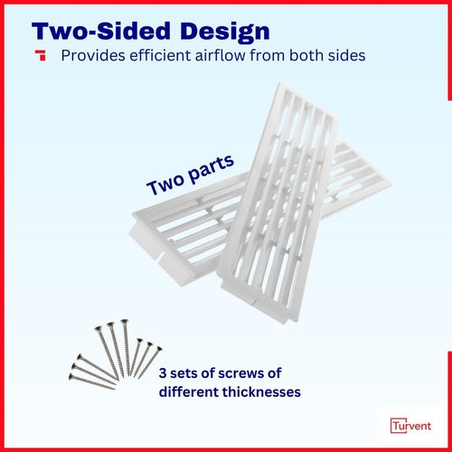 TURvent 17.7" x 3.6" Door Vents for Interior Doors - White Vent Cover with Screws - Plastic Ventilation Grille Two Sided - Air Register for Bathroom, Garage, Kitchen - Cut-Out Area 17x3.1 inch