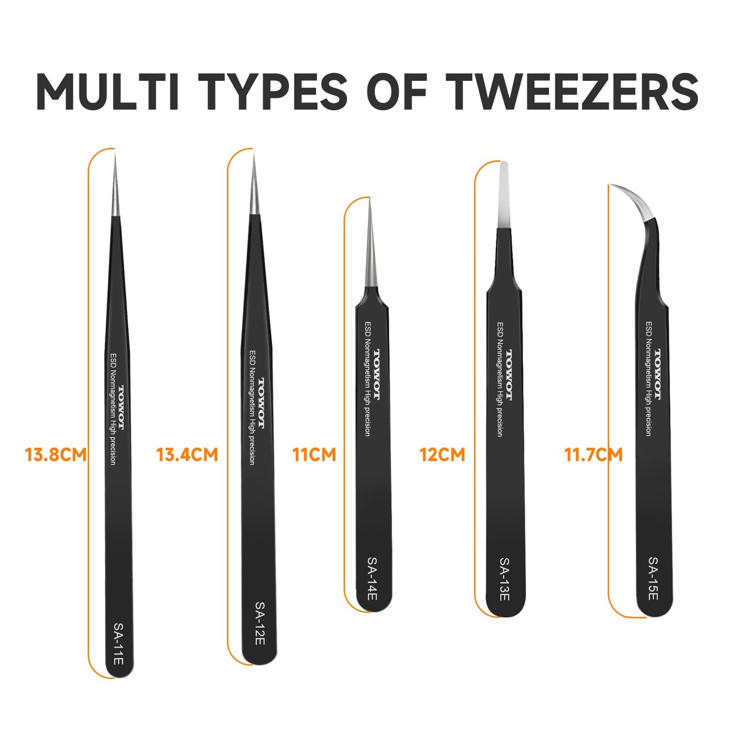 TOWOT Precision Tweezers, Upgraded Anti-Static Stainless Steel for Electronics, Craft, Soldering, and Experimental Work, Jewelry Making Curved Tweezers