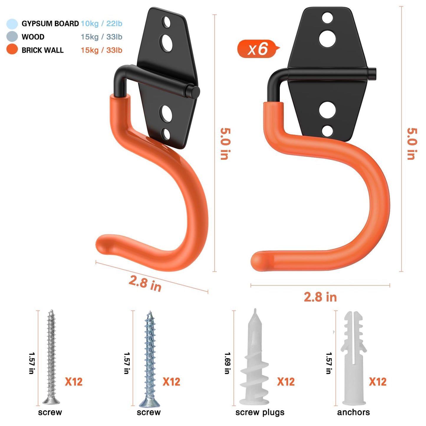 HUPBIPY 6 Pack Metal Garage Hooks, Heavy Duty S Hooks Tool Hangers for Garage Wall, Shed, Garden Storage Organizer