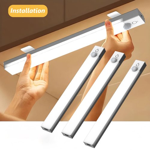 Rihvy Under Cabinet Lighting 8 Inches Rechargeable Motion Sensor Light Indoor, 3 Color Dimmable Closet Light Battery Operated, USB Stick on LED Magnetic Under Counter Lights for Kitchen Stair, 3 Packs