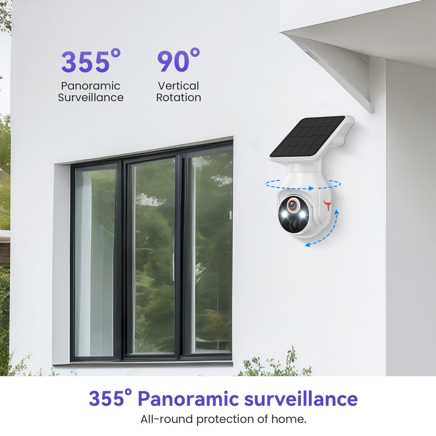 MeshSear 1080P Solar Security Cameras Wireless Outdoor, 360° View Pan/Tilt, Color Night Vision, Easy to Install, Real-Time Alerts, 2-Way Audio, Cloud Storage (Sold Separately), 2.4Ghz Wi-Fi Only