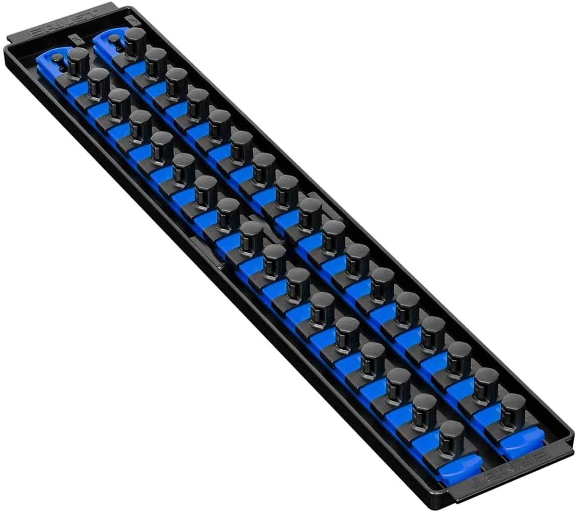 Ernst Manufacturing 19-Inch Socket Boss Organizer with Twist-Lock 2 Rails for 1/2-Inch Drive Sockets, Blue, Model 8457 – Secure and Durable Socket Storage Solution - Made in USA