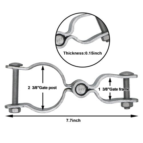 Chain Link Fence Post Hinge 1-3/8" x 2-3/8" Female and Male Hinges Gate Frame Hinges with Bolts and Nuts Galvanized Steel Zinc Plated Pipe Hinge for Gate and Fence Frame