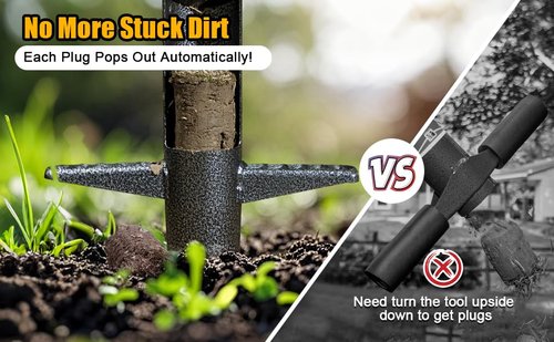 Bulb Planter Tool - 34" Long Handle Sod Plugger Lawn Plug Digger,Auto Plug Eject,Heavy Duty Garden Plant Hole Cutter for Grass,Tulip,Soil Transplant Plugging,Turf Repair Remover for Yard - Gray