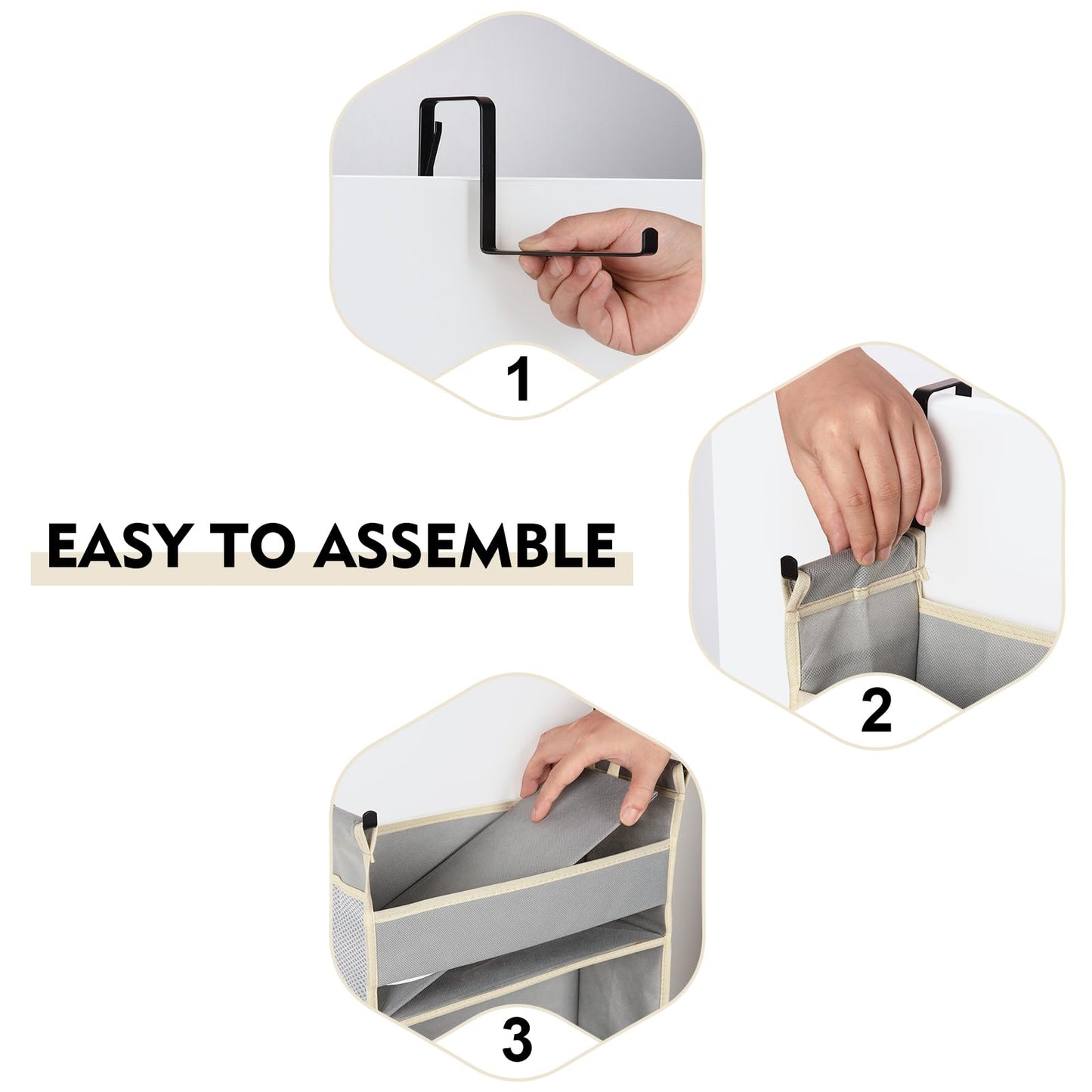 roomtalk Over The Door Organizer 5-Shelves and 10 Side Pockets, Over The Door Storage for Bathroom Bedroom Nursery, Hanging Door Organizer for Baby Diapers and Kids Toys (13"x5"x44", Grey)