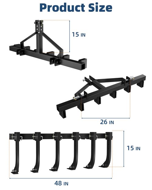 IHEX Chisel Plow Scarifie, Tractor Implements with 6 Scarifier Shank,3 Point Plow for CAT-0 & CAT-1