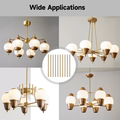 Lnrueg Brass Color M10 Threaded Extension Rod, 10 PCS 12 Inches Threaded Extension Rod for Pendant Light, Island Lighting, Chandeliers, Lighting Fixture Rods Stems (Brass Color)