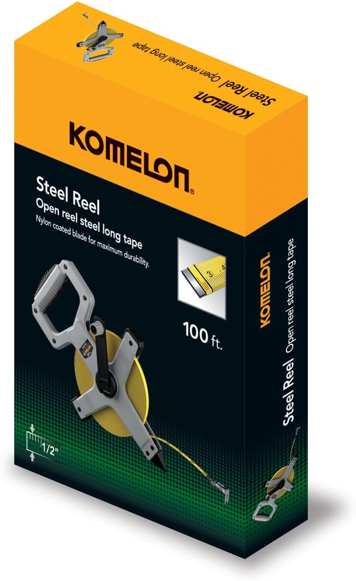 Komelon N6300 300-Feet Open Reel Metal Frame Long Steel Tape Measure