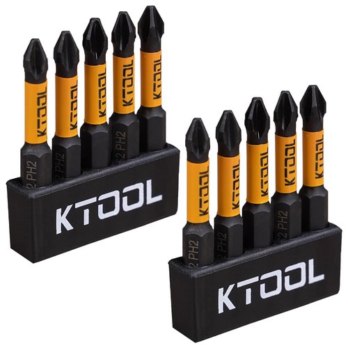 KTOOL Impact Driver Bit Set 10 Pack - #2 Phillips 2 Inch Shockproof Bits, Magnetic S2 Steel Heavy Duty Torsion Design Power Screwdriver Bits with Hex Bit Holder Rack