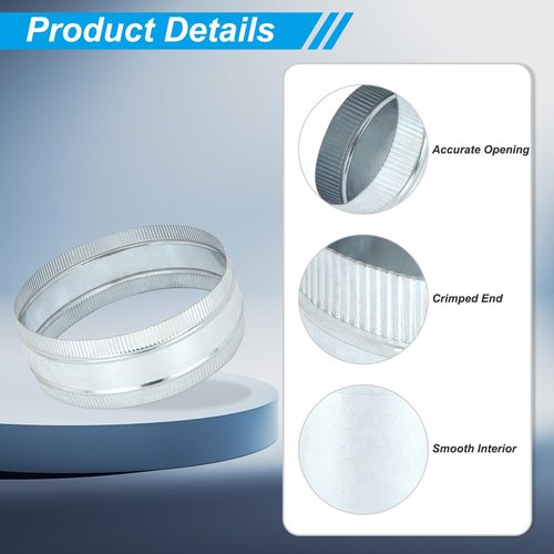 PATIKIL 12 Inch Duct Connector Coupling, Galvanized Steel Straight Dryer Vent Coupler Flexible Ducting Collar Connector Round Crimped Ventilation Duct Extension for HVAC System Pipe