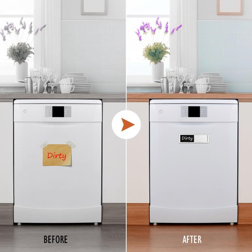 Dishwasher Magnet Clean Dirty Sign Shutter Only Changes When You Push It Non-Scratching Strong Magnet or Adhesive Options Indicator Tells Whether Dishes are Clean or Dirty (Tiles White/Black)