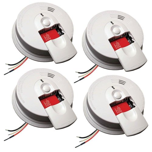 Kidde 21007588 Hardwired Interconnectable 120-Volt Smoke Alarm with Battery Backup, 4-Pack