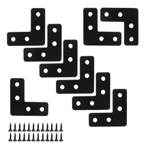 Piutouyar Black Stainless Steel L Braces Flat Corner Braces 40mm x 40mm/1.57 x 1.57 Inch Angle Brackets Connector Fixing Repair Joint Bracket for Wood Furniture (20Pcs)