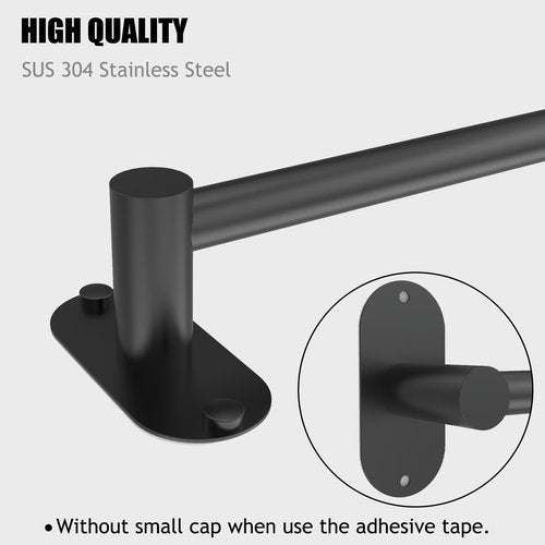 MIROAMZ Towel Bar, Adjustable 14.4inch - 25.2inch Towel Rack, Self Adhesive & Wall Mounted for Bathroom Kitchen Hand Towel Holder Cloths Hanger SUS 304 Stainless Steel Organizer Single Bar Matte Black