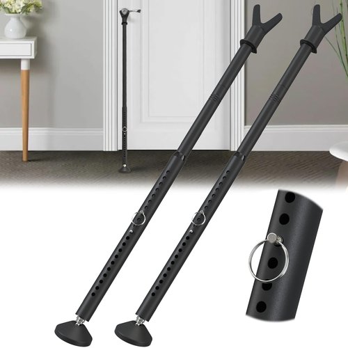 Door Stoppers Security Bar & Sliding Glass Door Lock Keep Your Home Security, Adjustable Jammer with Interchangeable Caps & Rubber Tips, Ideal for Apartment, Home and Travel Protection,Black(2Pack)