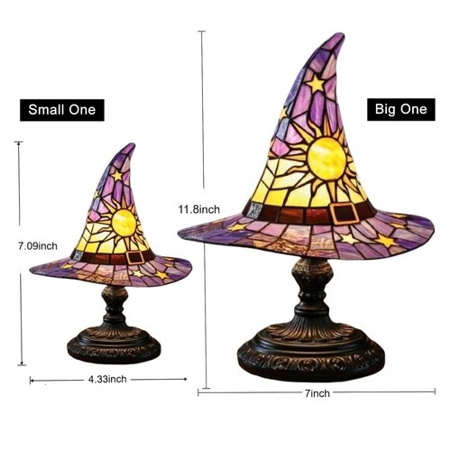 Witch Hat Lamp,Handcrafted Stained Gothic Wizard Hat Lights,Small Wizard Spooky Fun,Mystical Witch Table Lamp for Indoor Party Home Dector (Pink, 11.8 in)