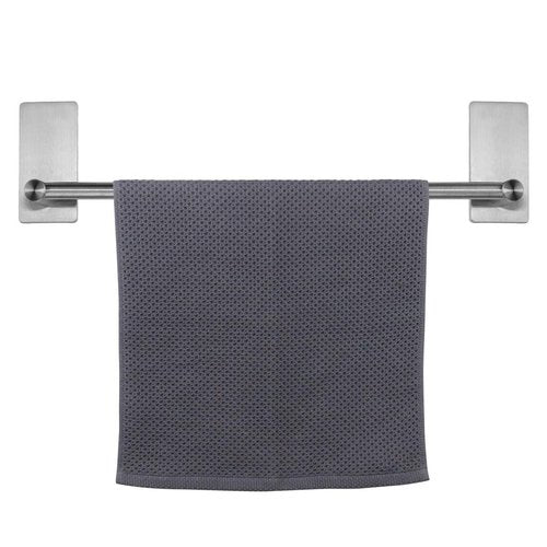 NearMoon Self Adhesive Bathroom Towel Bar- Stainless Steel Bath Wall Shelf Rack Hanging Towel Stick On Sticky Hanger Contemporary Style, NO Drilling (1 Pack, Brushed Nickel, 16-Inch Towel Rack)