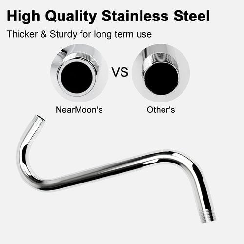 NearMoon S Shaped Shower Head Riser Pipe, Shower Extender Arm with Flange, Standard 1/2" Connection- Bathroom Accessory, 12 Inch (1 Pack, Chrome)