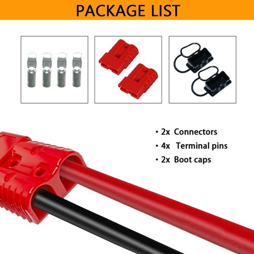 Anderson Connector 4 Pcs, 50 Amp 12-36v Batteries Quick Connect/Disconnect Plug Kit, Connectors for 6 to 12 Gauge Cables, for Car Bike ATV Winches Lifts Motors More,SB50 Red