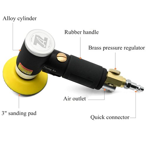 2 3-inch Mini Orbital Sander da sander Air Dual Action Sander Air Polisher Super Smooth and Swirl Freely for Auto Body Work (BLACK)