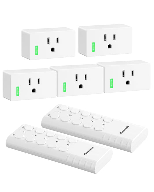DEWENWILS Remote Control Outlet, Remote Control Outlet Plug 200FT Range, Indoor Wireless Remote Outlet Switch for Lamps, Fans, Christmas Lights, 15A/1800W，FCC & ETL Listed (5 Outlets + 2 Remotes)