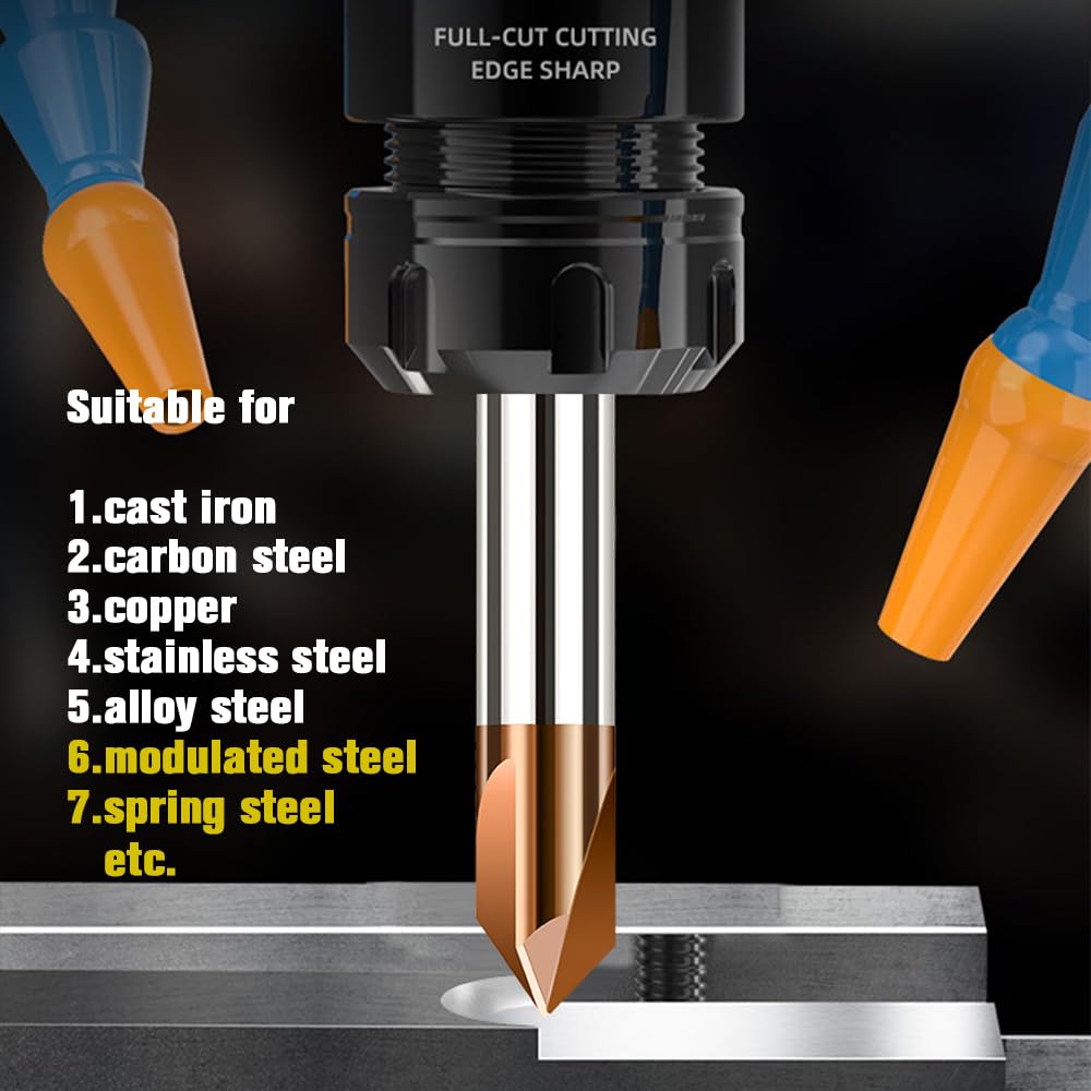 sisona Carbide Chamfer End Mill 90 Degree 1/4" Shank Dia - Carving Bits, V Groove,Tisin Coated 3 Flute - for Alloy Steels, Hardened Steels