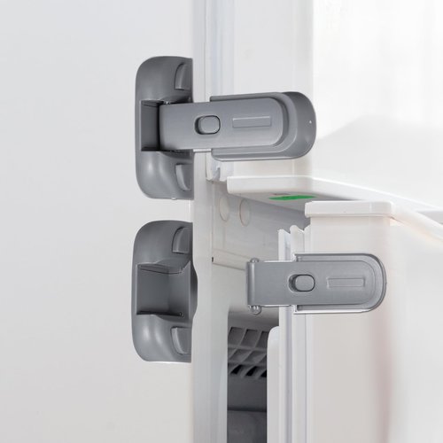 Wanmu Child Proof Fridge Door Lock, Freezer Latches with Adhesive, Refrigerator Sealing Strip to Keep Door Closed for Toddlers and Kids Safety, no Tools Need or Drill (Grey)