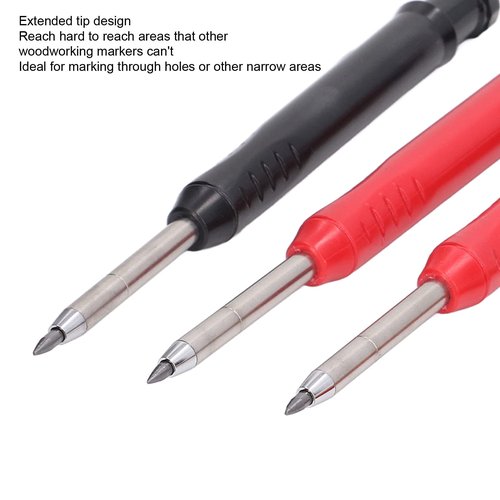 Solid Carpenter Pencil Set with Refill, Long Nosed Deep Hole Marker for Construction, Heavy Duty Woodworking Pencils