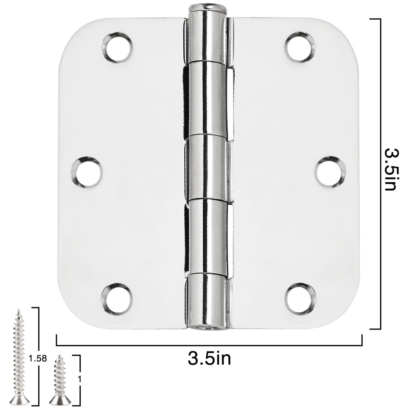 42 Pack Interior Door Hinges Polished Chrome 3.5 inch X 3-1/2" 5/8 Radius,3 ½"Bright Sliver Round Standard Hinge for Doors DIY Assembly Bifold Table Hardware Kit Home Accessories House Eseentials