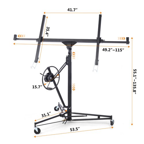 Rovibek Drywall Lift 11 FT, Sheetrock Lift Drywall Lift for Ceiling, Drywall Panel Hoist 360° Adjustable Foldable, 150 lbs Heavy Duty Drywall Lifter for Home Improvement (Black)